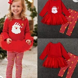 Rorychen Embroidered Santa Long Sleeved Dress w/Tutu & Leggings  size 12-18 MOS